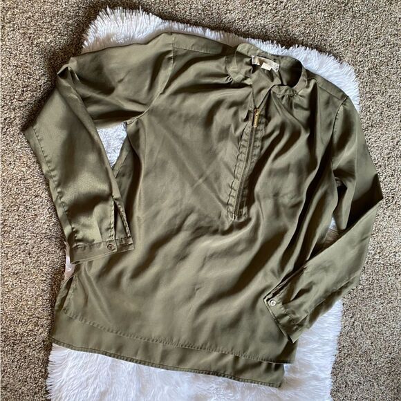 Michael Kors Long Sleeve Green Top Size 8 Quarter Zip - Picture 1 of 6
